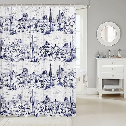 Miniatura 2 de Cortinas de ducha de vaquero occidental, cortinas de baño rústicas para niños, niñas y hombres, cortinas impermeables retro de estilo rústico con 12
