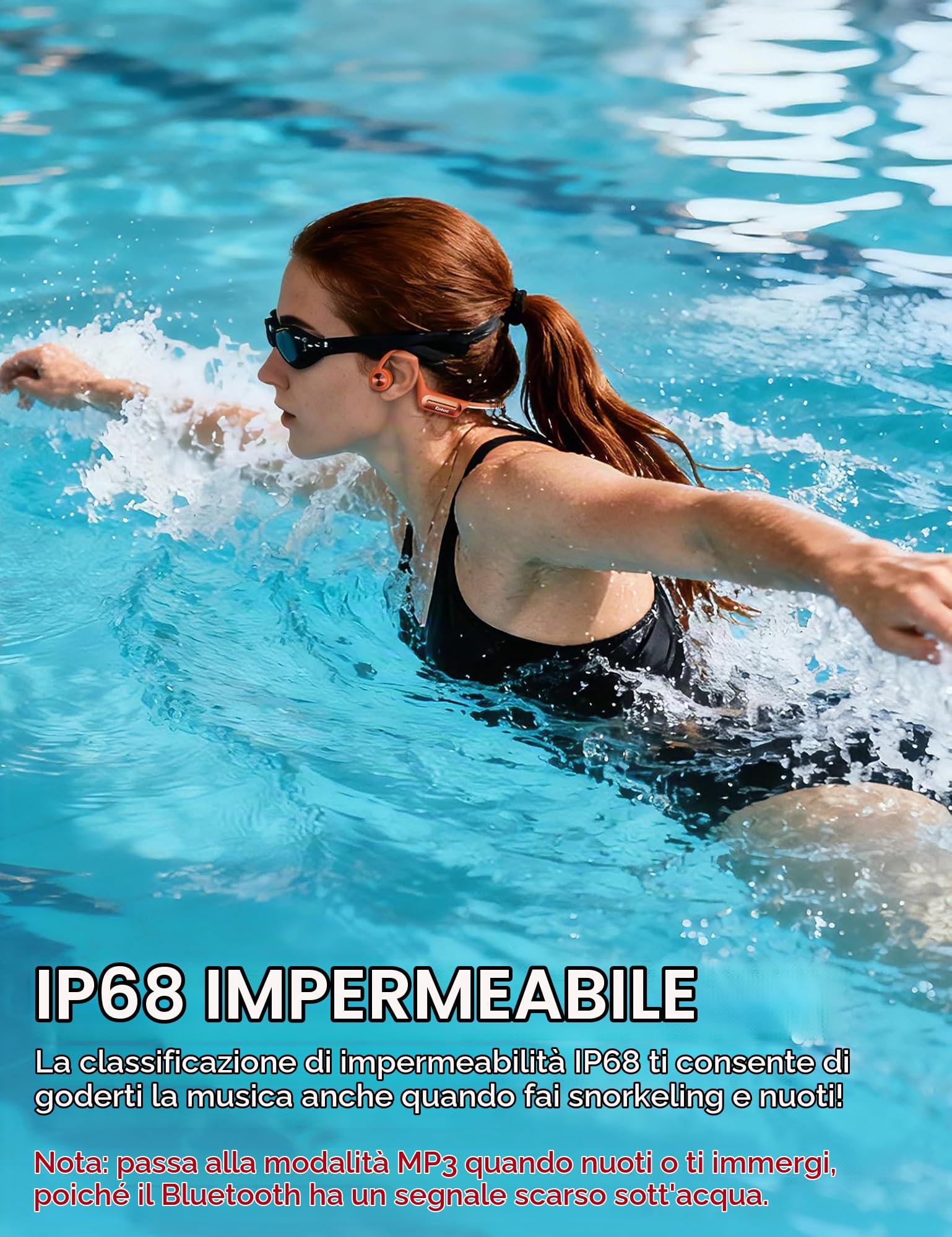 Cuffie a Conduzione Ossea da Nuoto IP68 Impermeabili con Lettore MP3 32GB - Auricolari Sportivi Wireless Bluetooth con Microfono Incorporato, Design Open-Ear per Corsa, Ciclismo e Nuoto