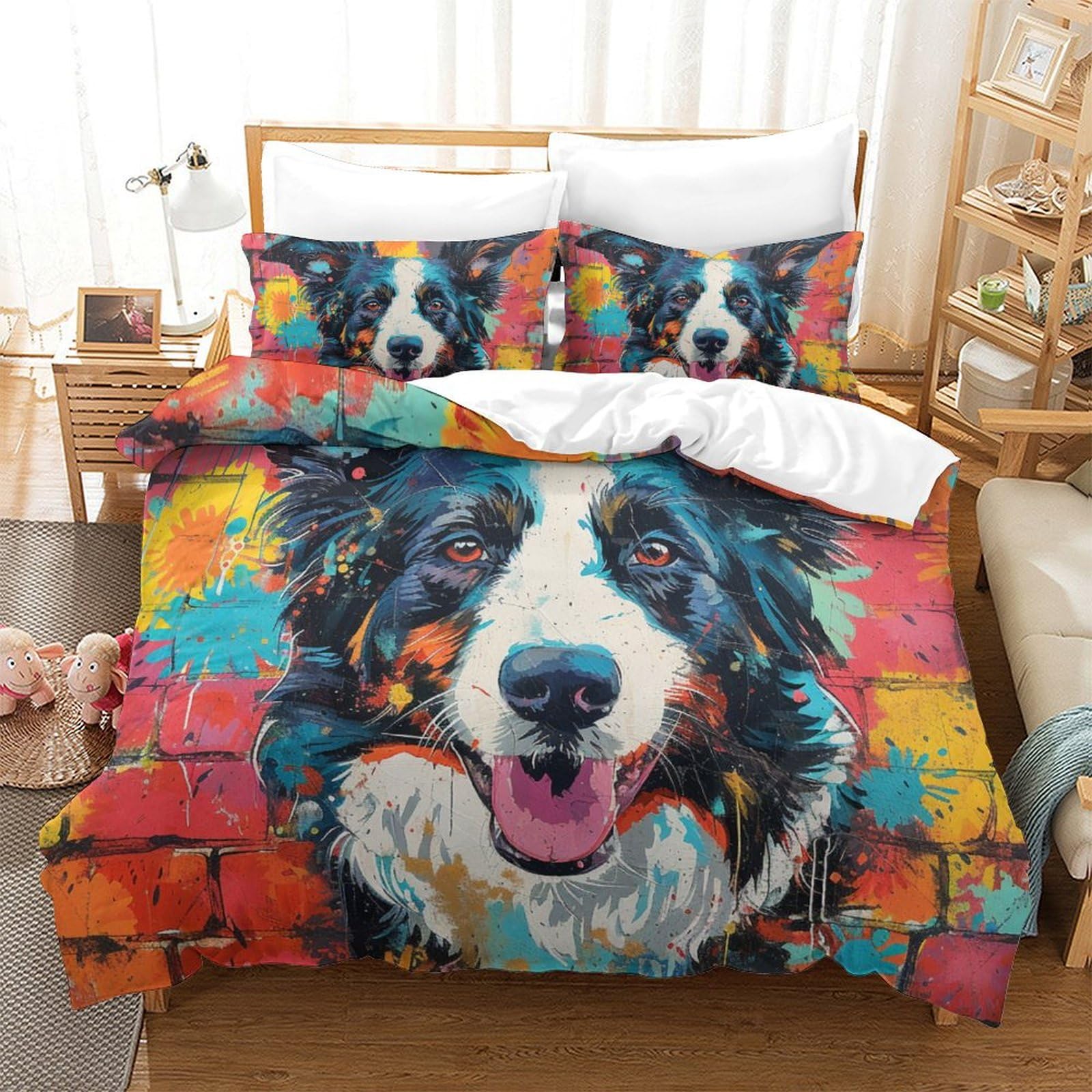 Parure de lit berger allemand 260x220 cm avec housse de couette 3 pièces en microfibre super king
