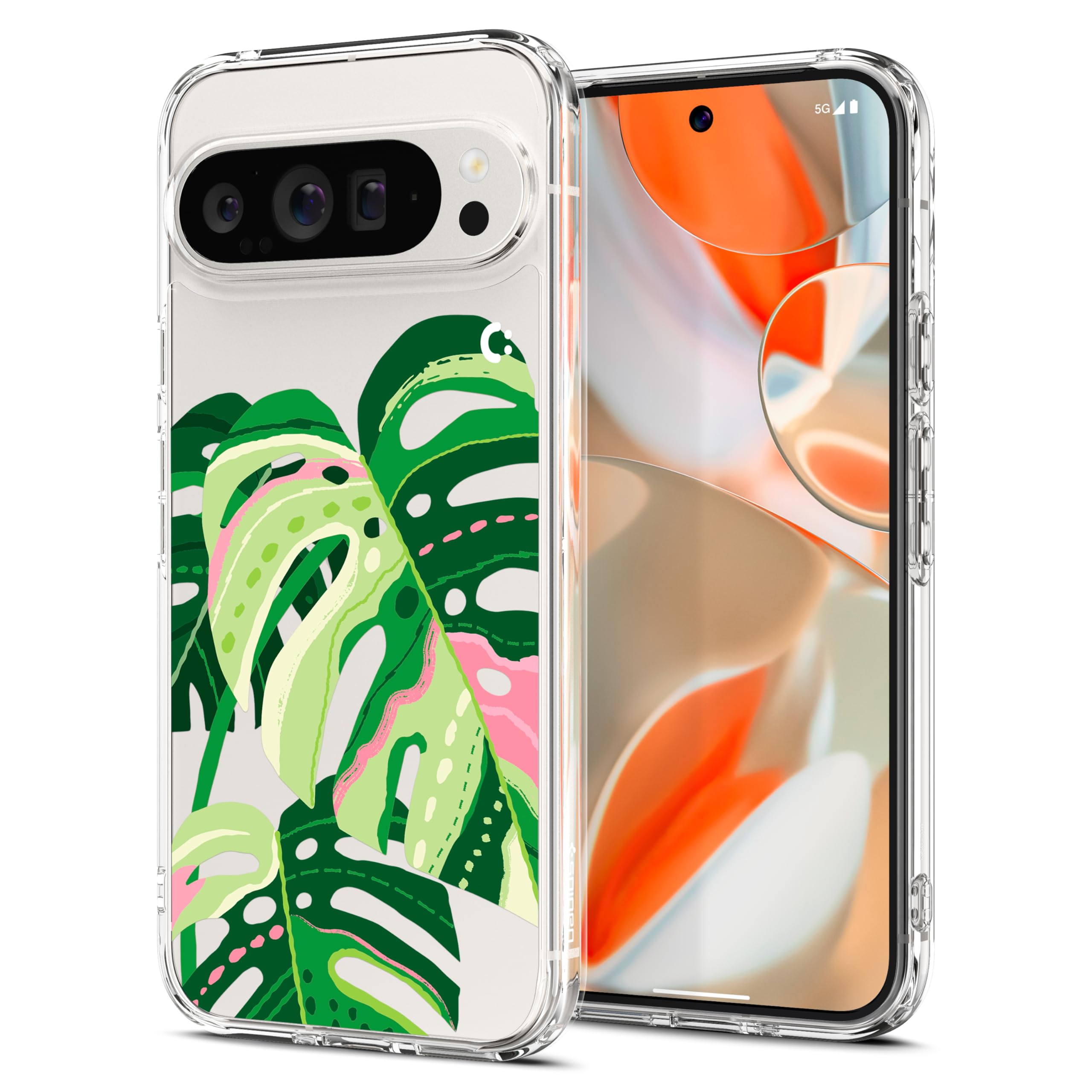 Spigen Cyrill Ultra Hybrid | Google Pixel 9 Pro XL Case | Transparent Pattern Print Design Pixel 9 Pro XL Back Cover | TPU+Poly Carbonate - Monstera Leaves