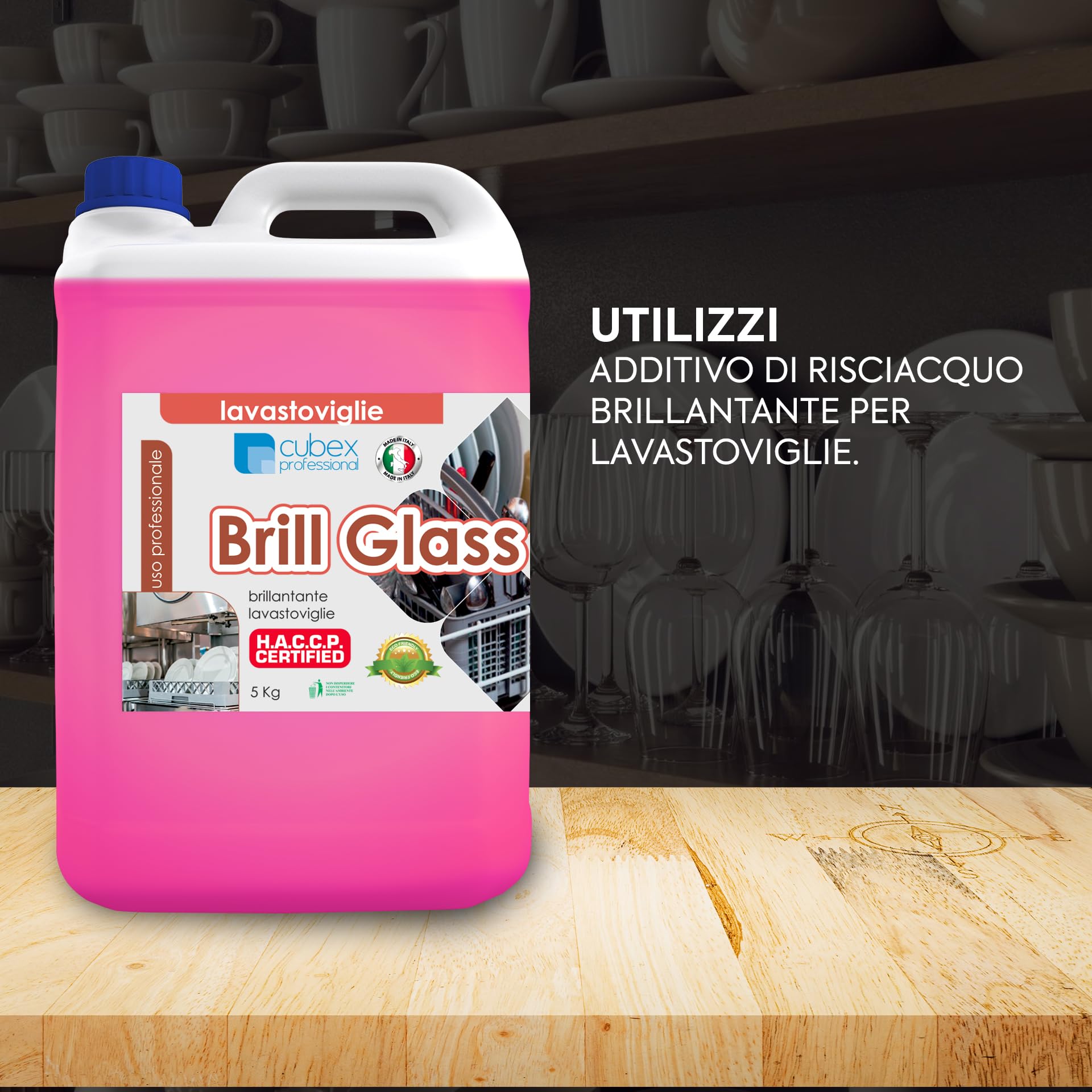 Cubex Brill Glass - Detergente aditivo abrillantador para lavavajillas, 4 x 5 kg