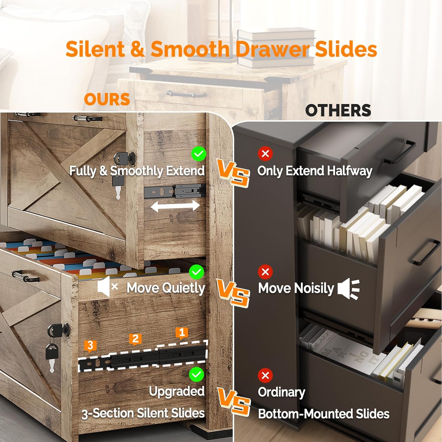 VINGLI 2 Drawer File Cabinet with Lock, Home Office Filing Organizer, for Letter Legal A4 Size File Folder Storage, Modern Farmhouse, Wood Lateral Filing Cabinet, Archivador (Rustic Gray)