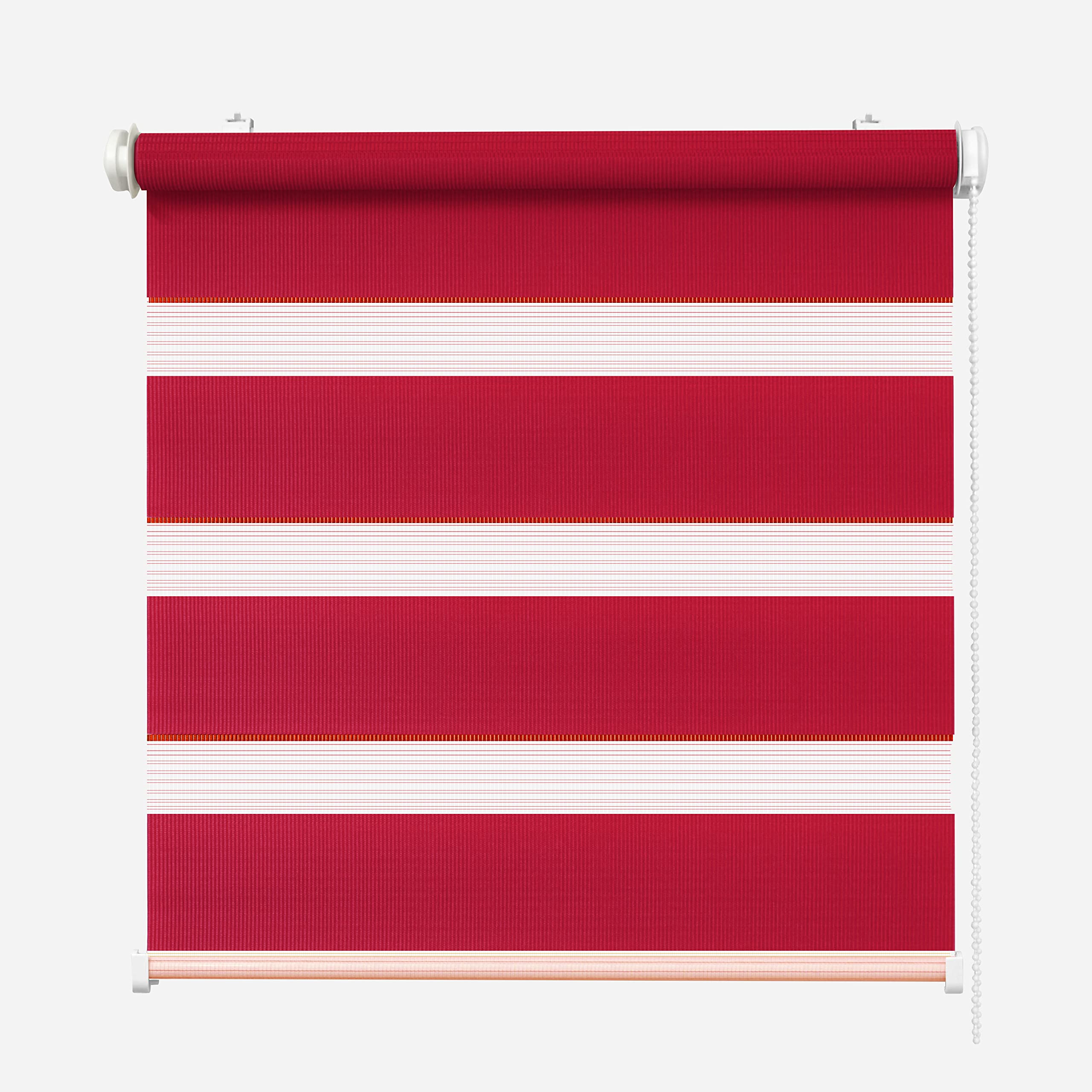 Doppelrollo Fensterrollo COR Duo-Rollo Klemmfixierung Zebrarollo Seitenzugrollo ohne Bohren, lichtdurchlässig und verdunkelnd 100x150 cm, rot