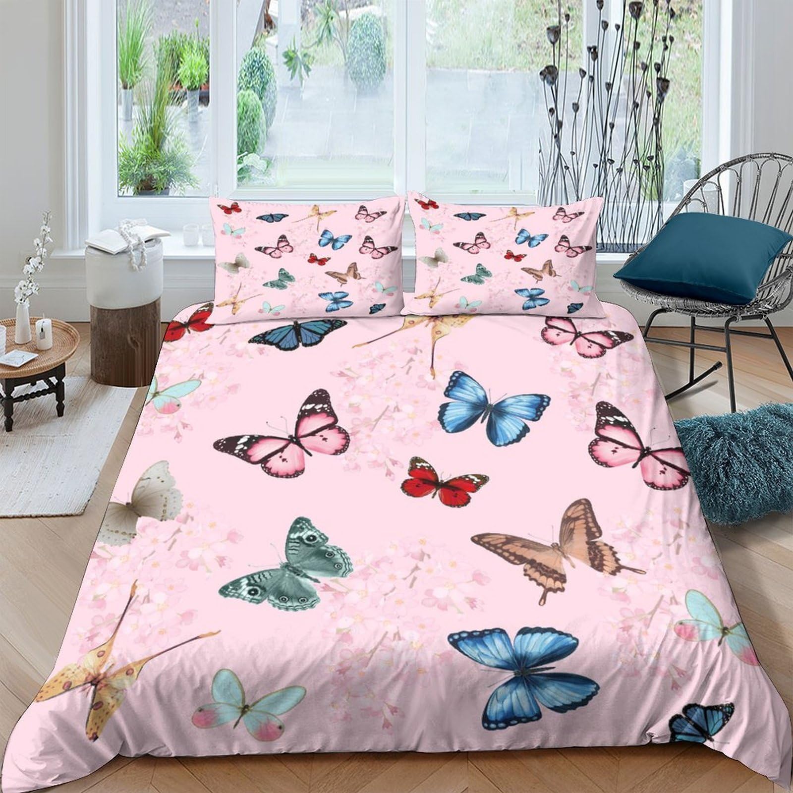 Ctjqhvkz Style-5 3D Printed Pink Butterfly Fitted Sheet Microfiber Soft Non-Slip Bed Cover For Bedroom Guestroom Dorm Mattress Protection Decor Single（135X200cm）