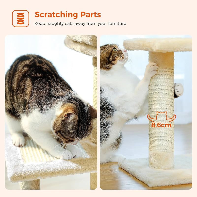 PAWZ Road macskavár 73 cm macskaház függőággyal és sisáloszloppal bézs