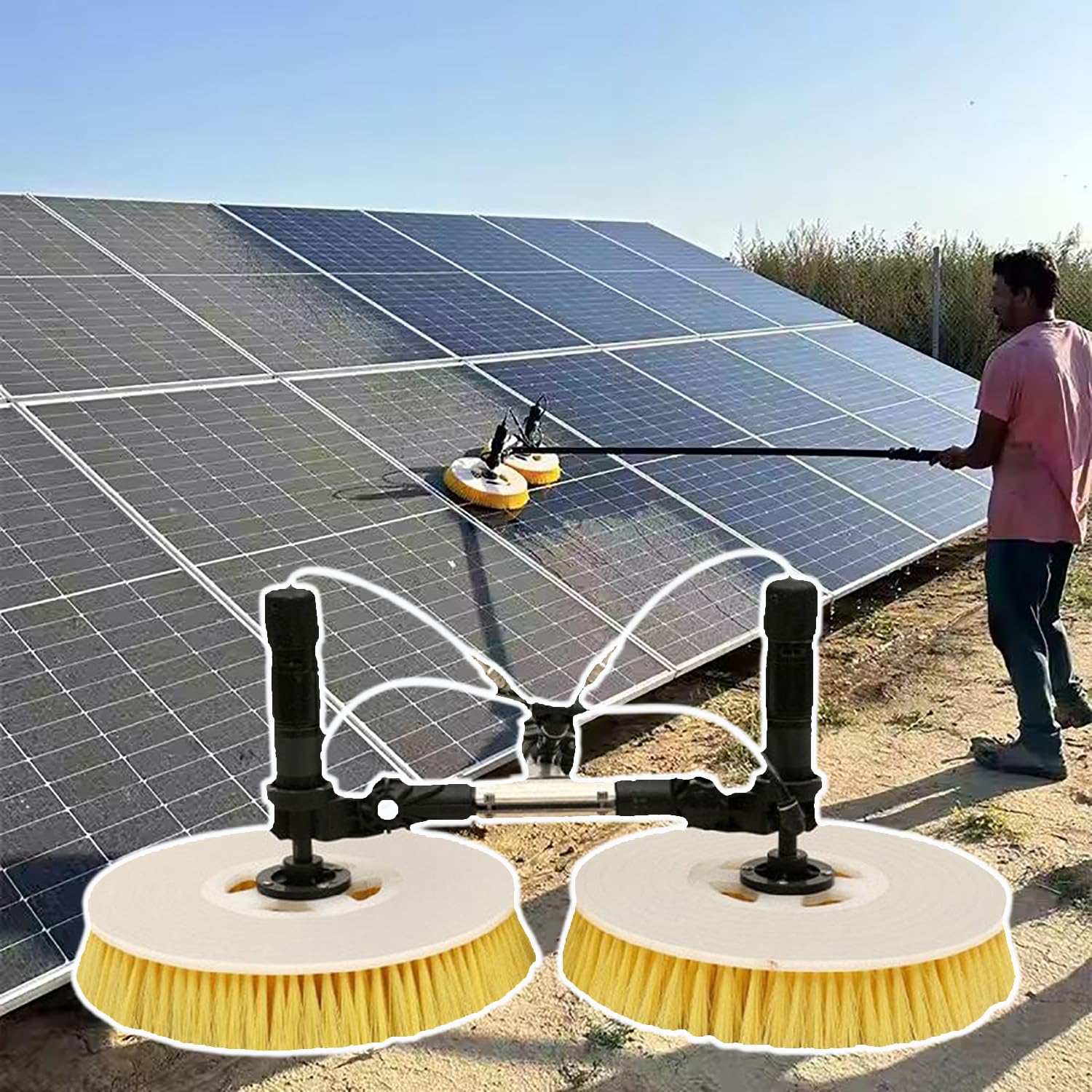 AYCDL Solar Panel Cleaning Kit with Telescopic Rod, Rotating Brush, Water Pump, and Extended Cable for Efficient Maintenance,5.5m