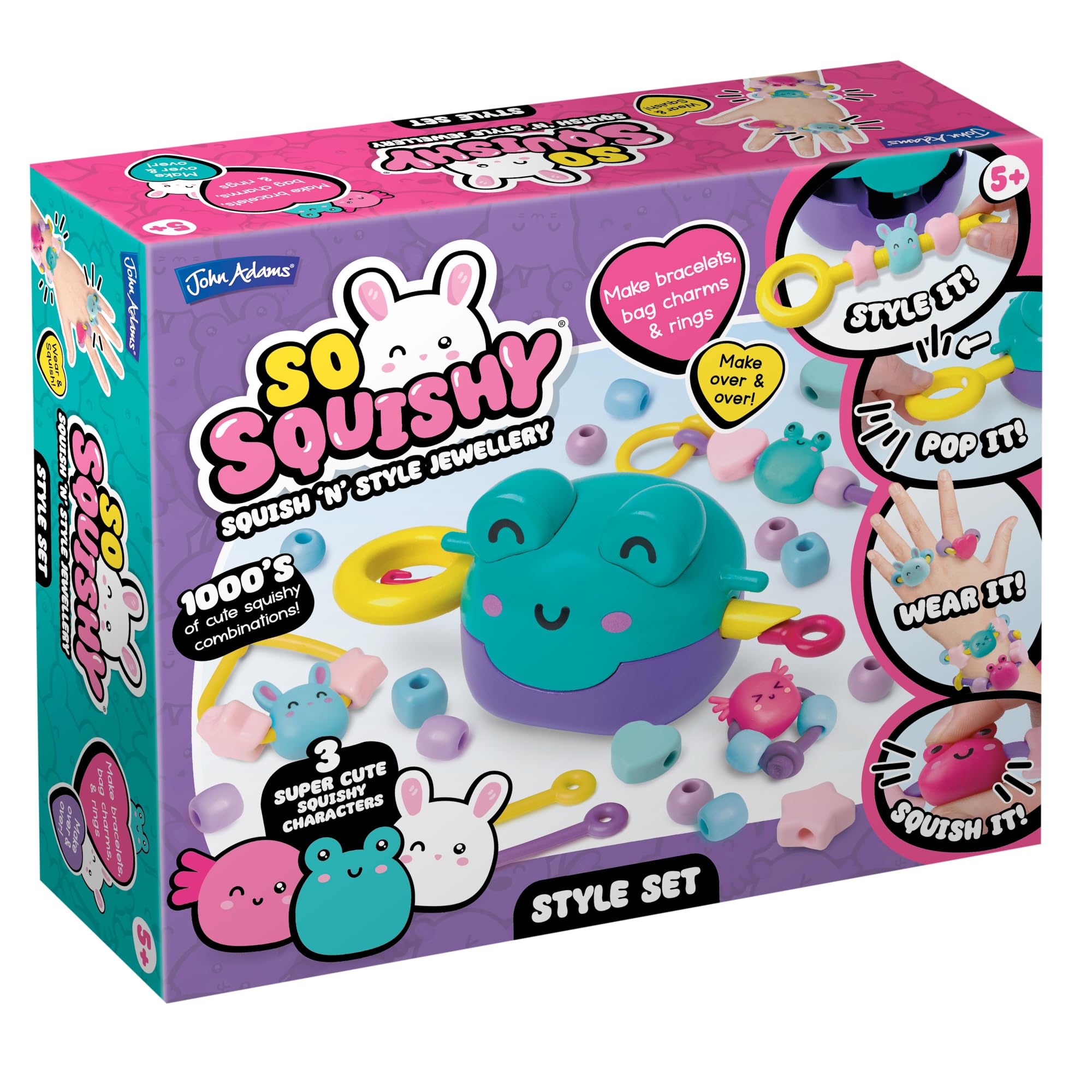 So Squishy John Adams Style Set | Arts & Crafts Squishy Fashion Jewellery Making Kit | Make Cute Fidget Rings, Bracelets, Necklaces & Bag Charms | Great Gift Idea for Birthday & Christmas | Age 5+