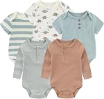 Ruliby Newborn Baby Romper 5 Pack Ribbed Bodysuit One-Piece Outfit Clothes Layette Sets 0-12 Month