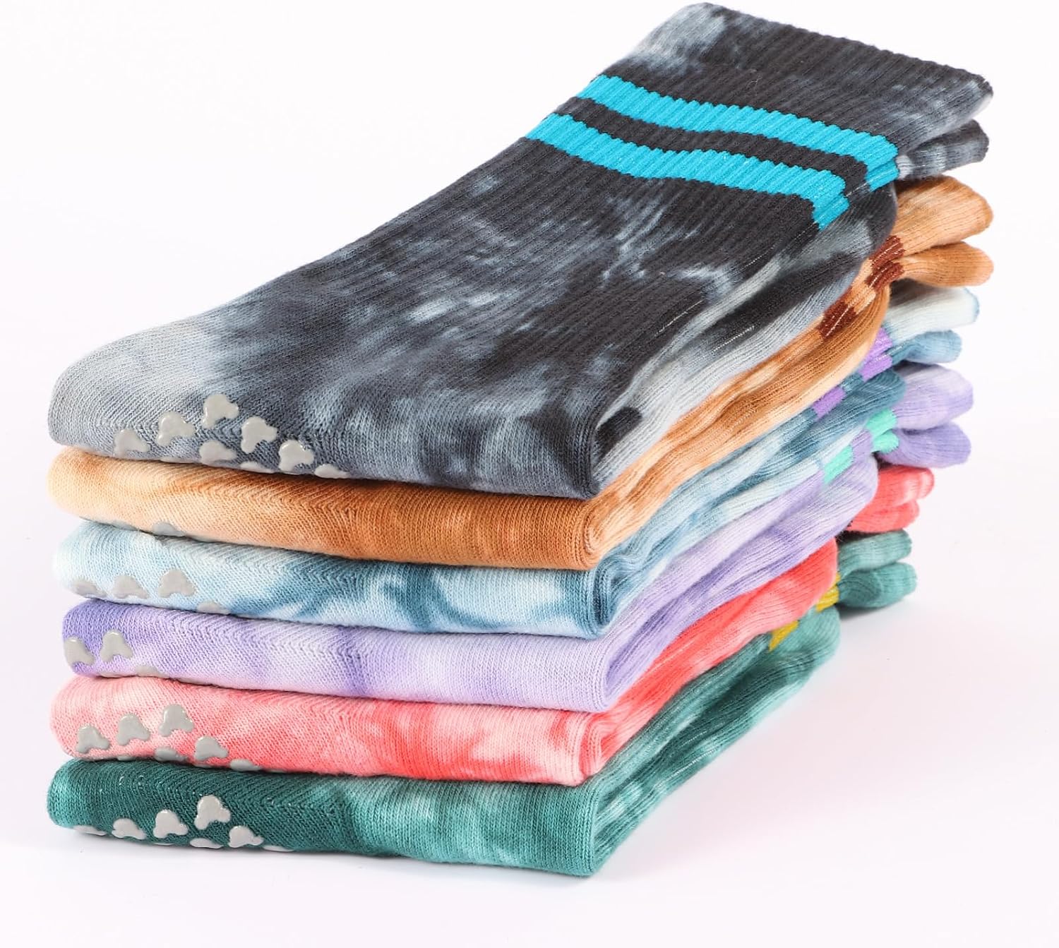 ANLITOT 6 Pairs Pilates Socks with Non Slip Grips, Cute Tie Dye Socks Yoga Socks for House Yoga Barre Ballet Hospital - Image 4