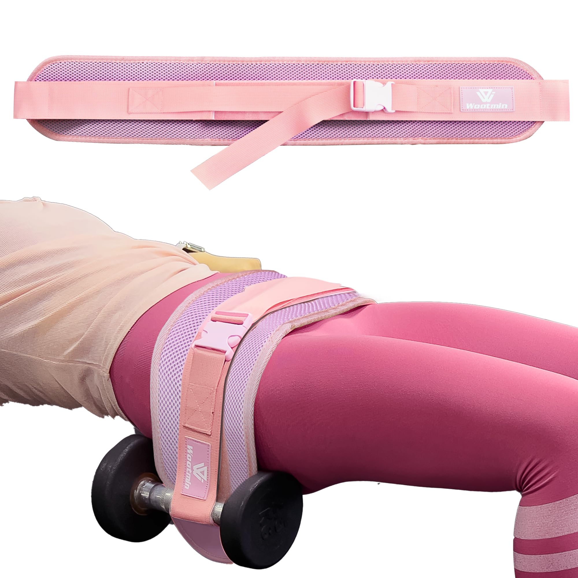 WOOTMIN hip thrust belt, fully upgraded hip thrust belt for dumbbells, more comfortable hip thrust belt, home gym hip thrust belt with wider and longer anti-slip pads.