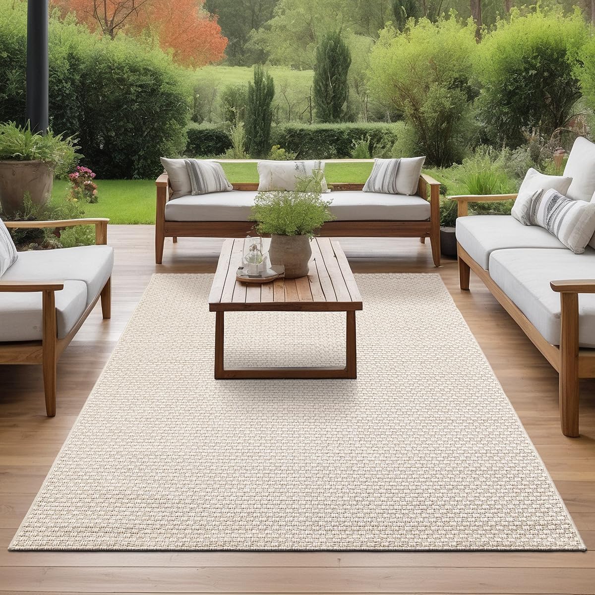 the carpet Maldives – Durable outdoor rug with Boho and Vintage design, weather-resistant and easy to clean, for balcony, terrace & garden, Beige, 80 x 150 cm