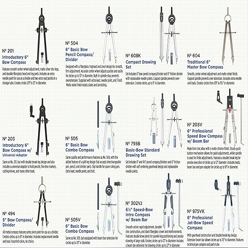 Miniatura 4 de ALVIN 302VJ - Juego de barras de brújula introductoria de arco de velocidad, kit de geometría e ingeniería, herramientas de dibujo y arquitectura,