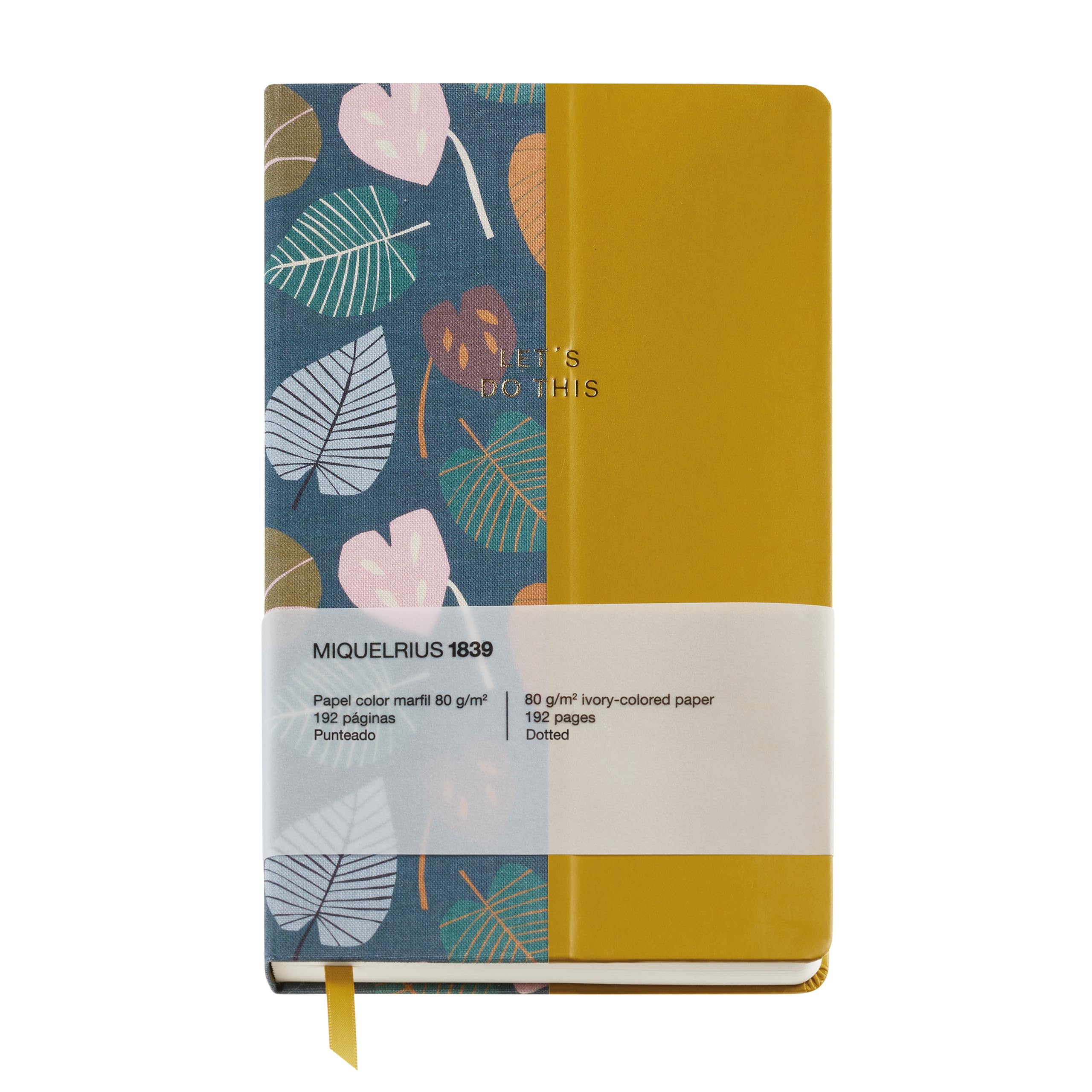 Miquelrius - Rigid Notebook, 134 x 215 mm, 96 Dotted Sheets 80 g/m², Resistant and Functional, Ribbon Marker, Autumn Leaves, Green-Ochre