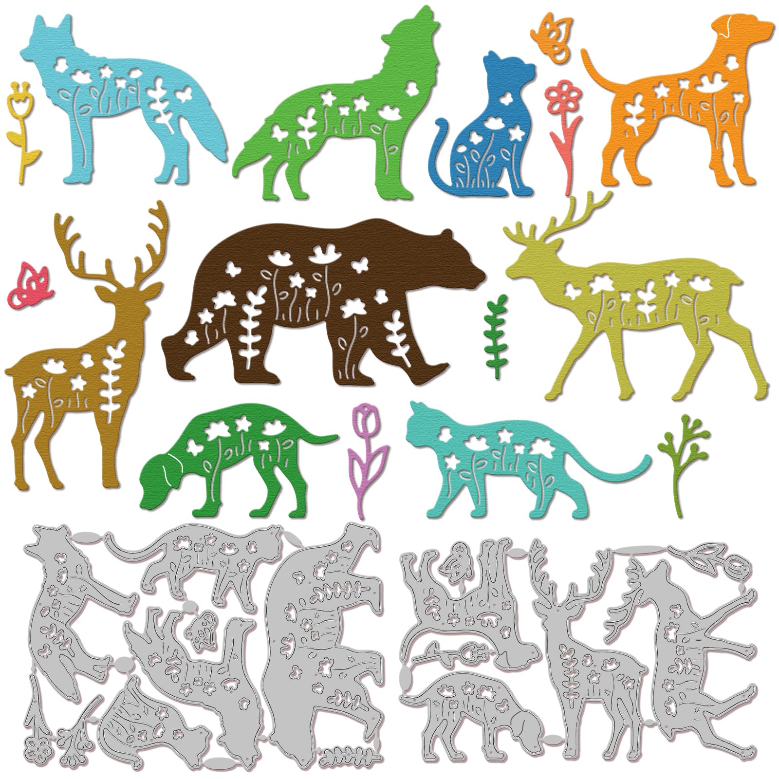 GLOBLELAND Flowers Animals Cutting Dies for DIY Scrapbooking Metal Cats Dogs Cut Dies Wildflowers Butterflies Die Cuts for Card Making Embossing Photo Album Craft Decor