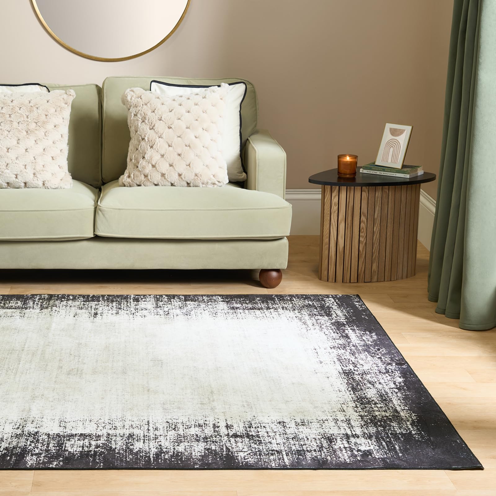 OHS Rugs Living Room 120 x 170, Abstract Printed Washable Area Rugs for Bedroom Home Lounge Hallway Runner Soft Non Slip Vintage Medium Bedroom Rug Non Shedding Carpet, Monochrome