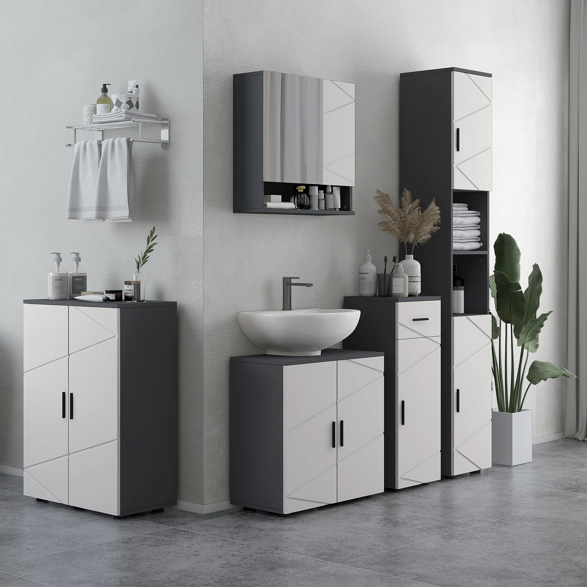 kleankin Mobiletto Bagno Sottolavabo con Armadietto 2 Ante, Mobile Sottolavadino a Piedistallo in Legno con Mensola Regolabile, per Lavabi con o Senza Colonna, 60x30x60cm, Grigio