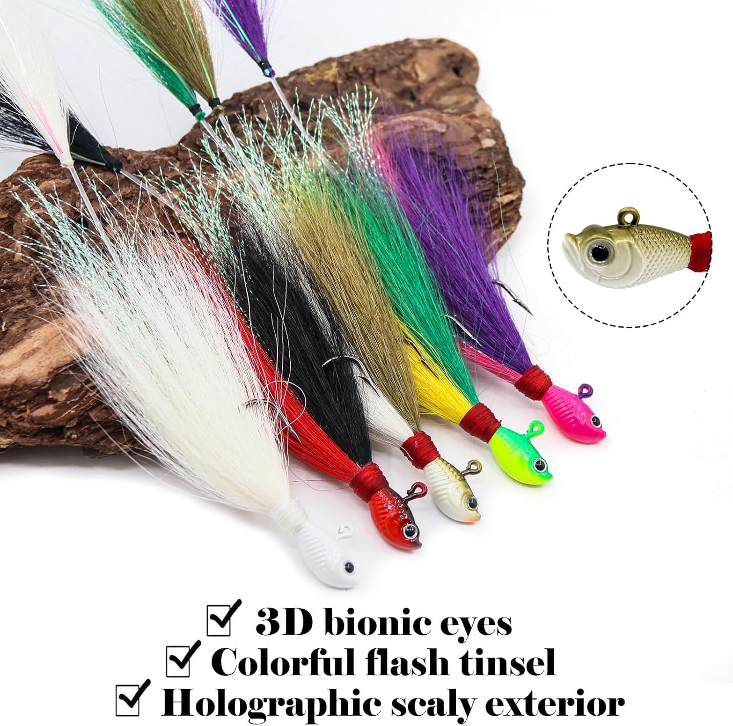 Bucktail Jigs Saltwater 3Pcs/5Pcs Fish Hair Jig Lure Hooks,Fishing Hair Swimbait Jig Head Deer Hair Jig Surf Fishing for Walleye Striper