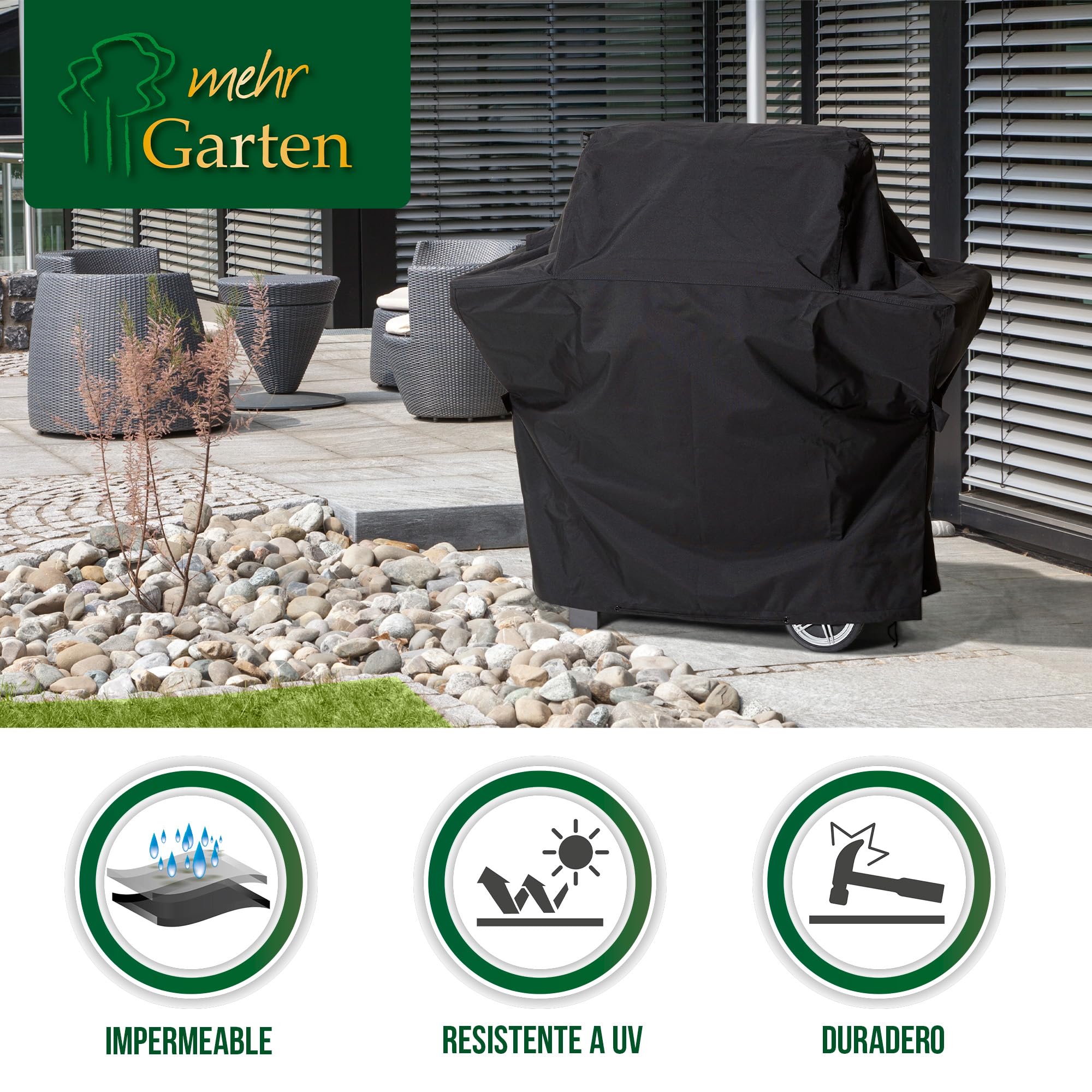 Funda para Parrilla Trapezoidal, Resistente a la Intemperie, 117x55x117 cm, Negra, Tejido Oxford 600D, Funda Impermeable y Resistente a los Rayos UV para Parrillas a Gas
