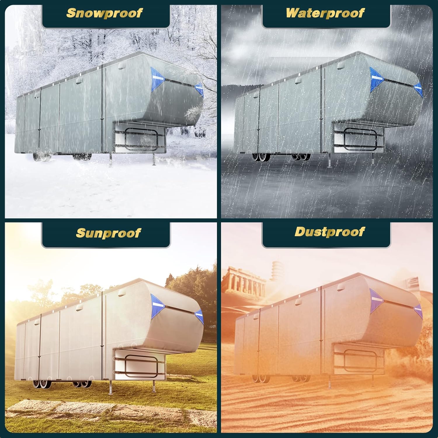 5th Wheel RV Cover, NORTHING Heavy Duty 6 Layers Top Travel Trailer Cover for 29’-33’ RV, Ripstop Waterproof Fifth Wheel Camper Cover with 4 Tire Covers & 2Pcs Extra Long Straps