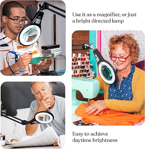 Vista 6 de Lámpara LED de aumento, con brazo giratorio, luz ajustable, para computadoras, escritorios, manualidades o bancos de trabajo, de Brightech
