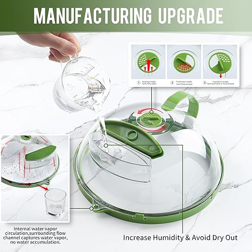 Miniatura 4 de Funda para microondas para alimentos, cubierta transparente mejorada para salpicaduras de microondas de 10 pulgadas con mango resistente al calor y