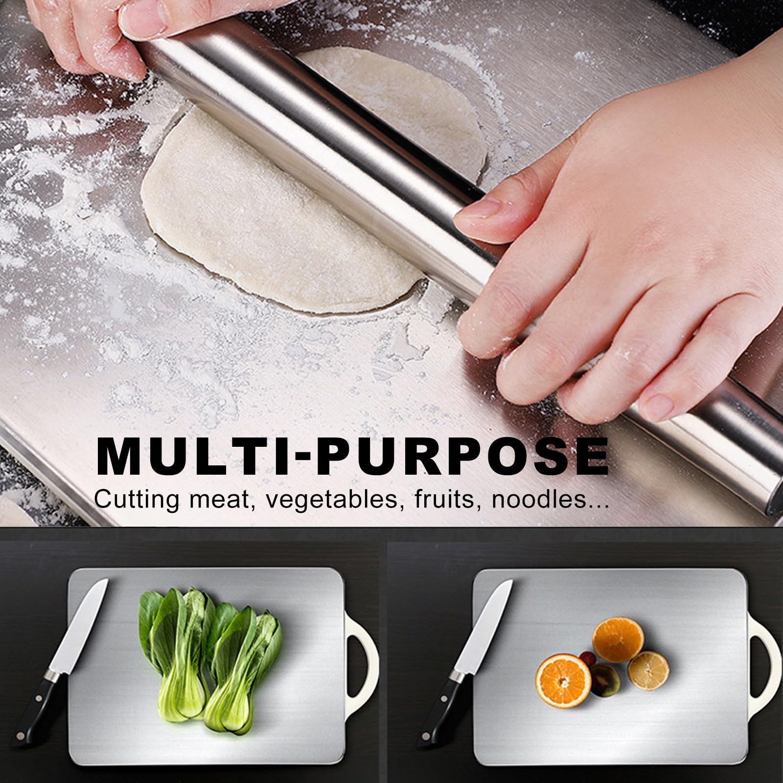 Tablas Cortar Multifuncionales Doble Cara, Tablas Cortar Acero Inoxidable For La Cocina, Tablas Cortar Antideslizantes Fáciles Limpiar,colgantes Ranuras Antiderrame For Hacer Pasta(32*23cm/12.59*9in)