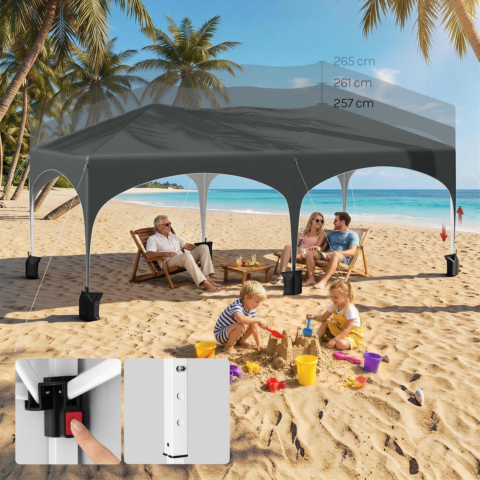 WOLTU Pavillon mit 6 Seitenteilen 4 Sandsäcke, Faltpavillon 3x6m mit Halbmonddach Tragetasche, Gartenpavillon wasserfest stabil UV-Schutz, Partyzelt Outdoor höhenverstellbar, Grau