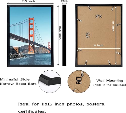 Miniatura 2 de OMISHE Marco de Fotos de 11x15 Pulgadas Negro para Colgar en la Pared, Marco de 11 x 15 Pulgadas para Montaje en Pared Horizontal o Vertical, Marco