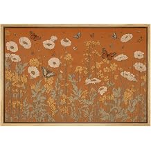 SIGNFORD Framed Canvas Print Wall Art Orange Wildflowers and Butterflies Botanical Illustrations Minimalism Alternative Edgy Dark for Living Room, Bedroom, Office - 24"x36" NATURAL