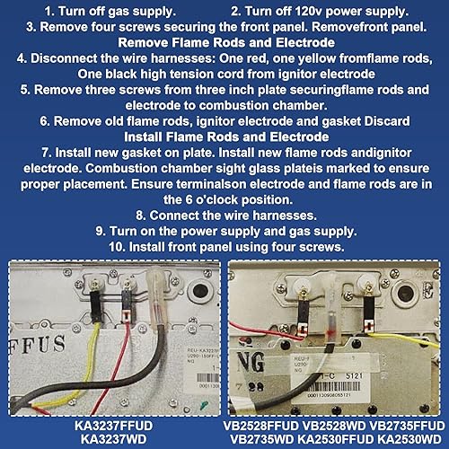Miniatura 6 de Aillsa Kit de electrodos de varilla de llama piezas de repuesto para calentador de agua 104000192-K se adapta a Rinnai R75 y R94 piezas de