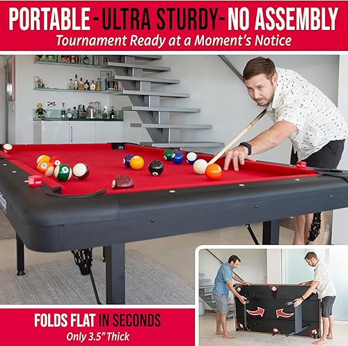 Miniatura 2 de GoSports 6, 7, or 8 ft Billiards Tables - No Assembly, Choose Your Color - Portable Pool Table Includes Full Set of Balls, 2 Cue Sticks, Chalk and