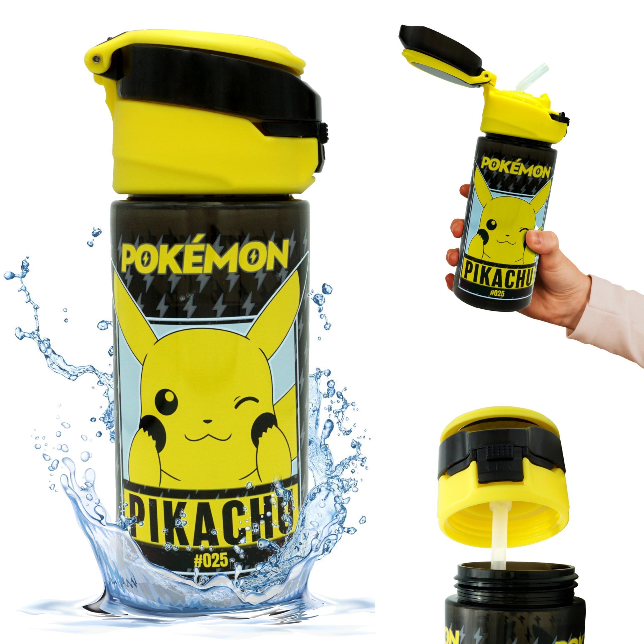 SRV Hub Pokémon Kids Water Bottle with Straw 500ml – BPA Free Leakproof Reusable Drinking Bottle for School, Travel & Sports – Cute Pikachu Cartoon Water Bottle for Boys & Girls