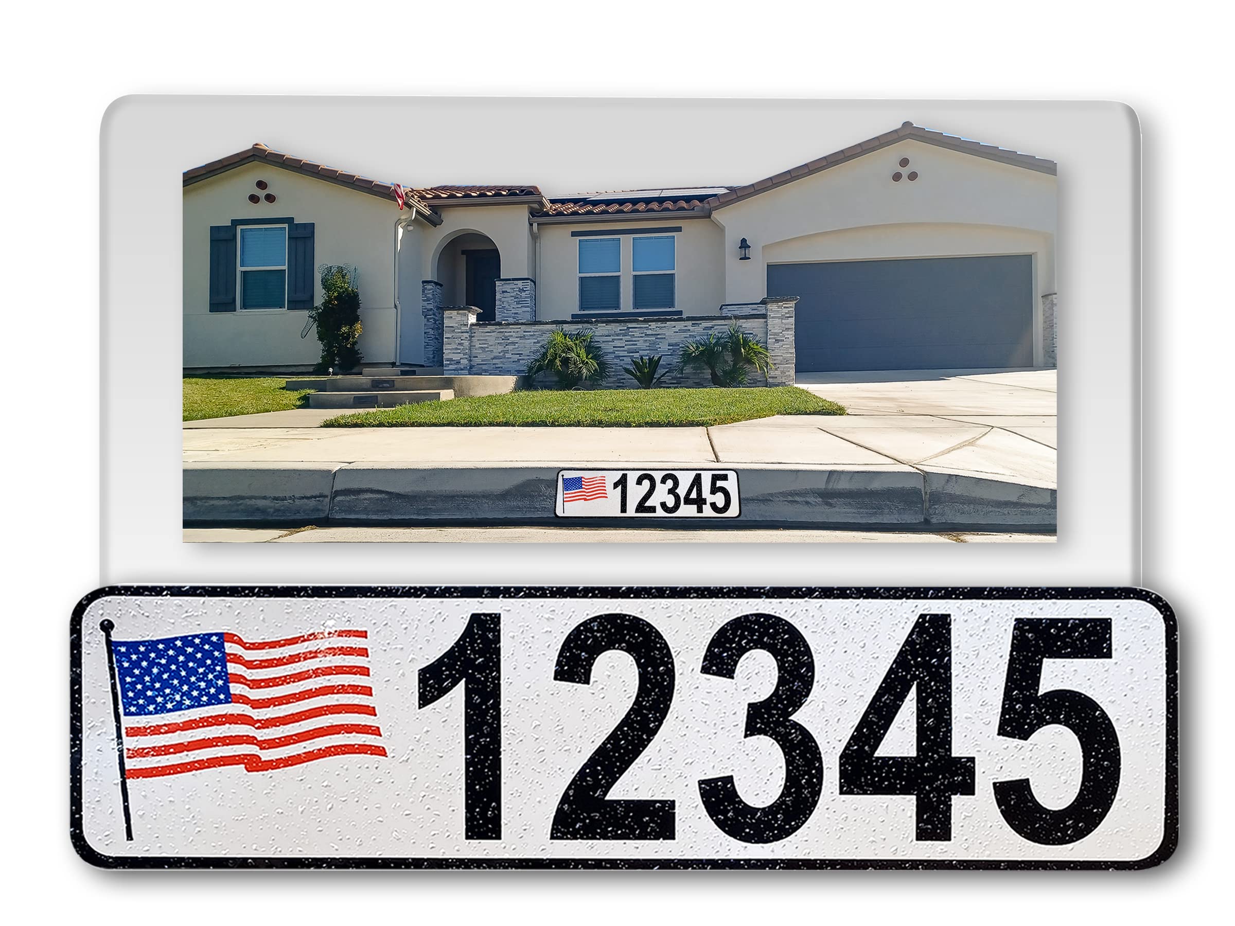 Curb-N-Sign® American Country Flags, Curb Wrap, Reflective Aluminum Curb Address Decal, (American Flag Waving)