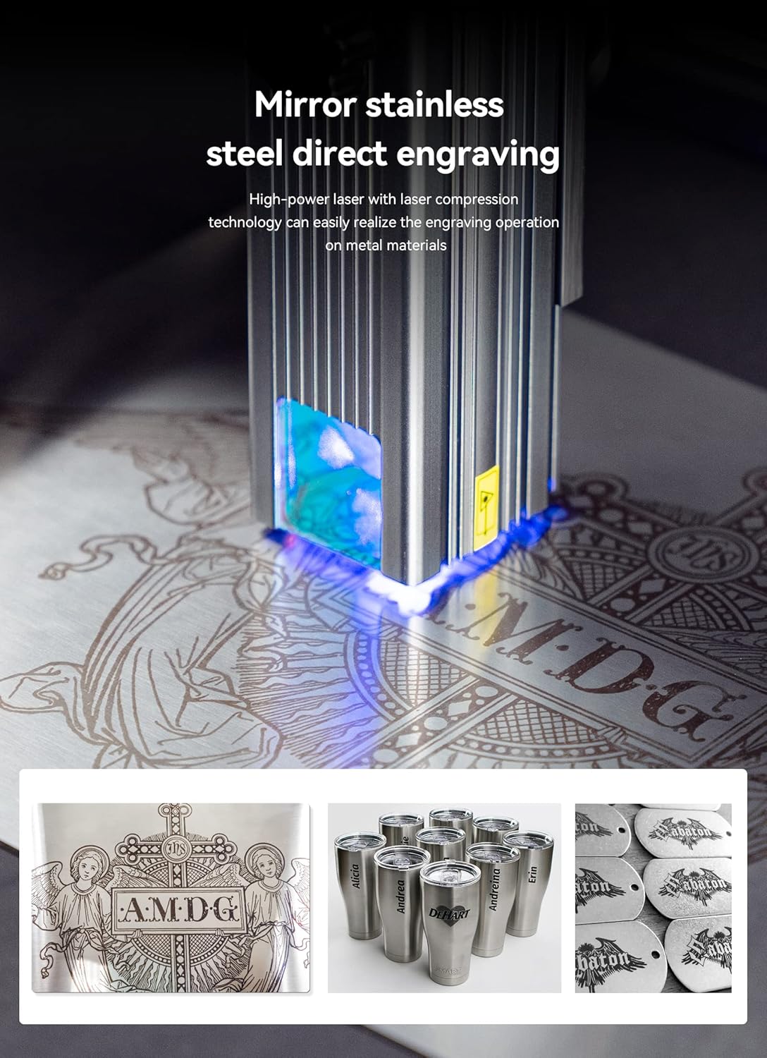 Close-up view of the ATOMSTACK P7 M40 laser module with its protective filter glass.