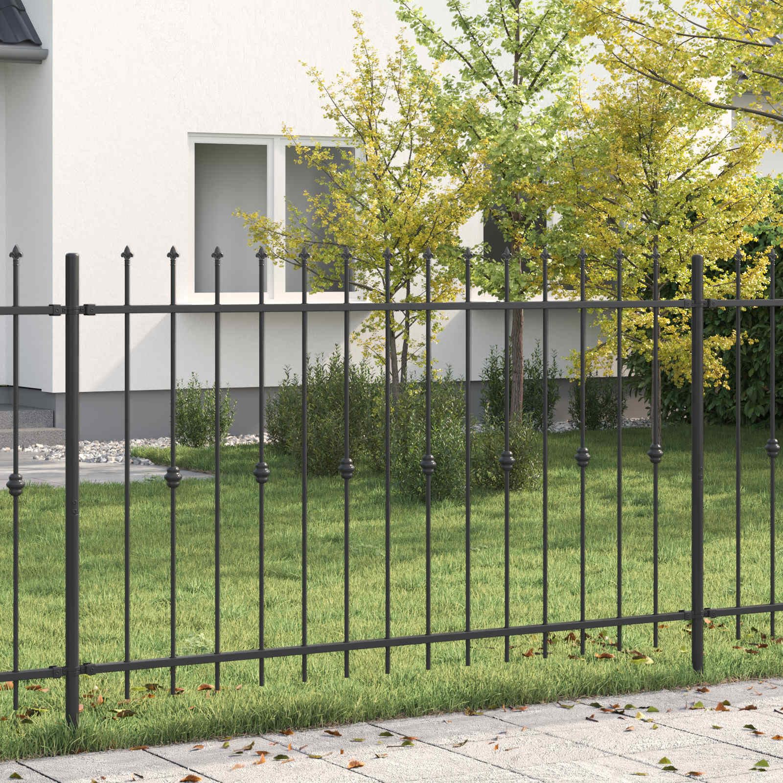 Spießzaun Asten Schwarz aus pulverbeschichtetem Stahl 200 x 166 cm mit Speerspitze Zaunelement für Gartenzaun Sichtschutz und Sicherheit im Außenbereich Terrasse und Vorgarten