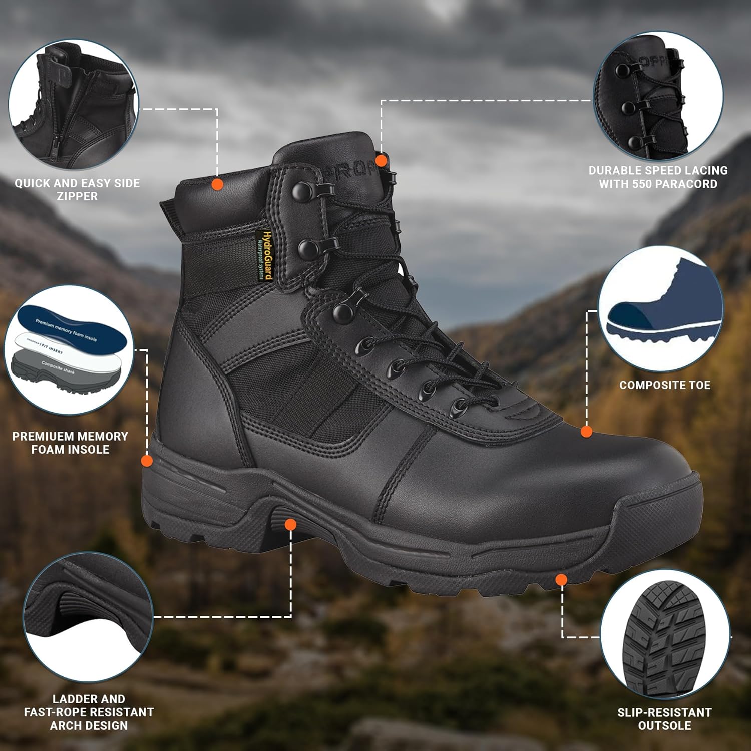 Propper mens Series 100 6" Side Zip Boot Waterproof Comp ToeMilitary and Tactical Boot