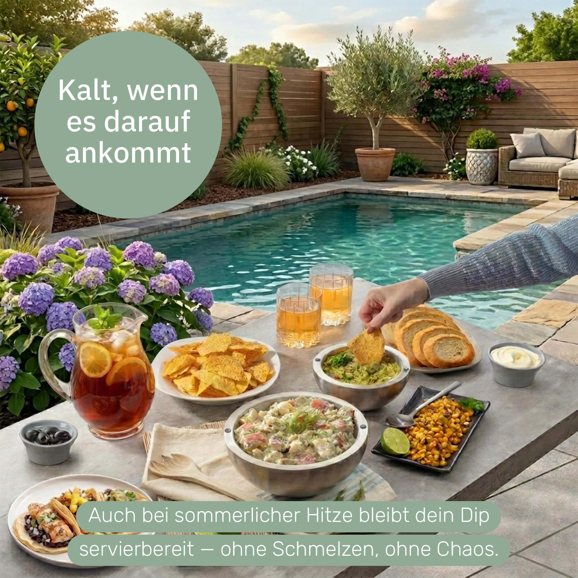 Useful Co. Dipschalen Set, Doppelwandige Isolierschüssel — Einfrieren für kalte Dips, Heißes Wasser für warme Speisen, Snackteller & Salad Bowl, Edelstahl, 530 ml & 1 l (2er-Set)
