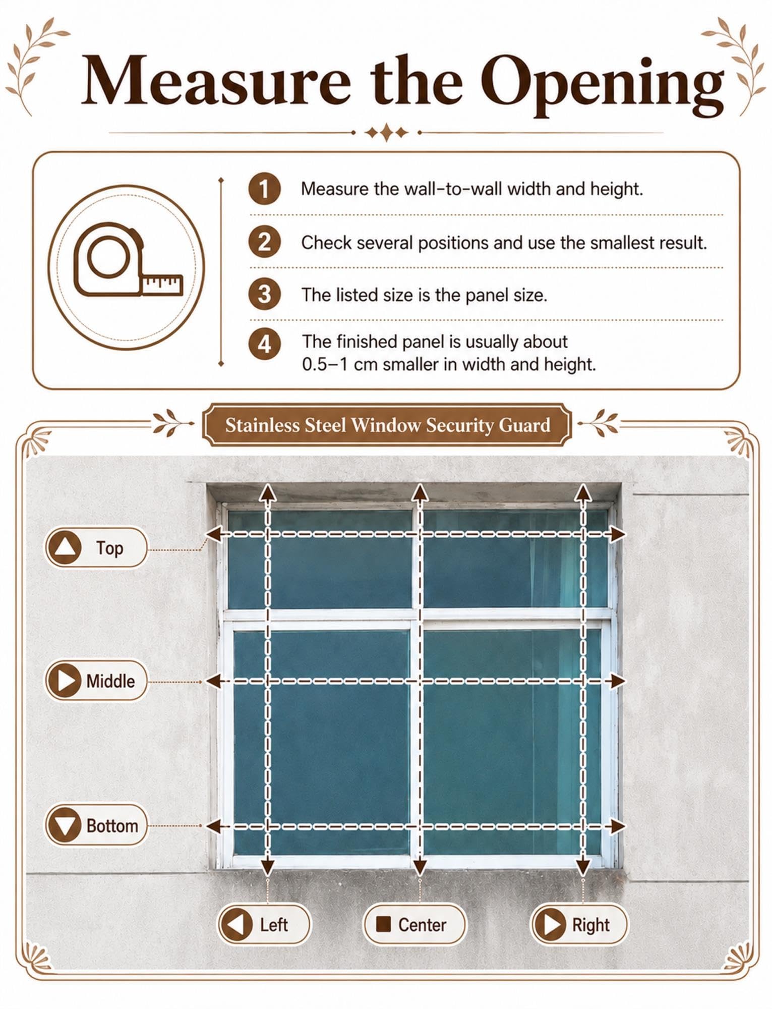 Reja fija de seguridad, separación 8-9 cm, para ventana de sótano