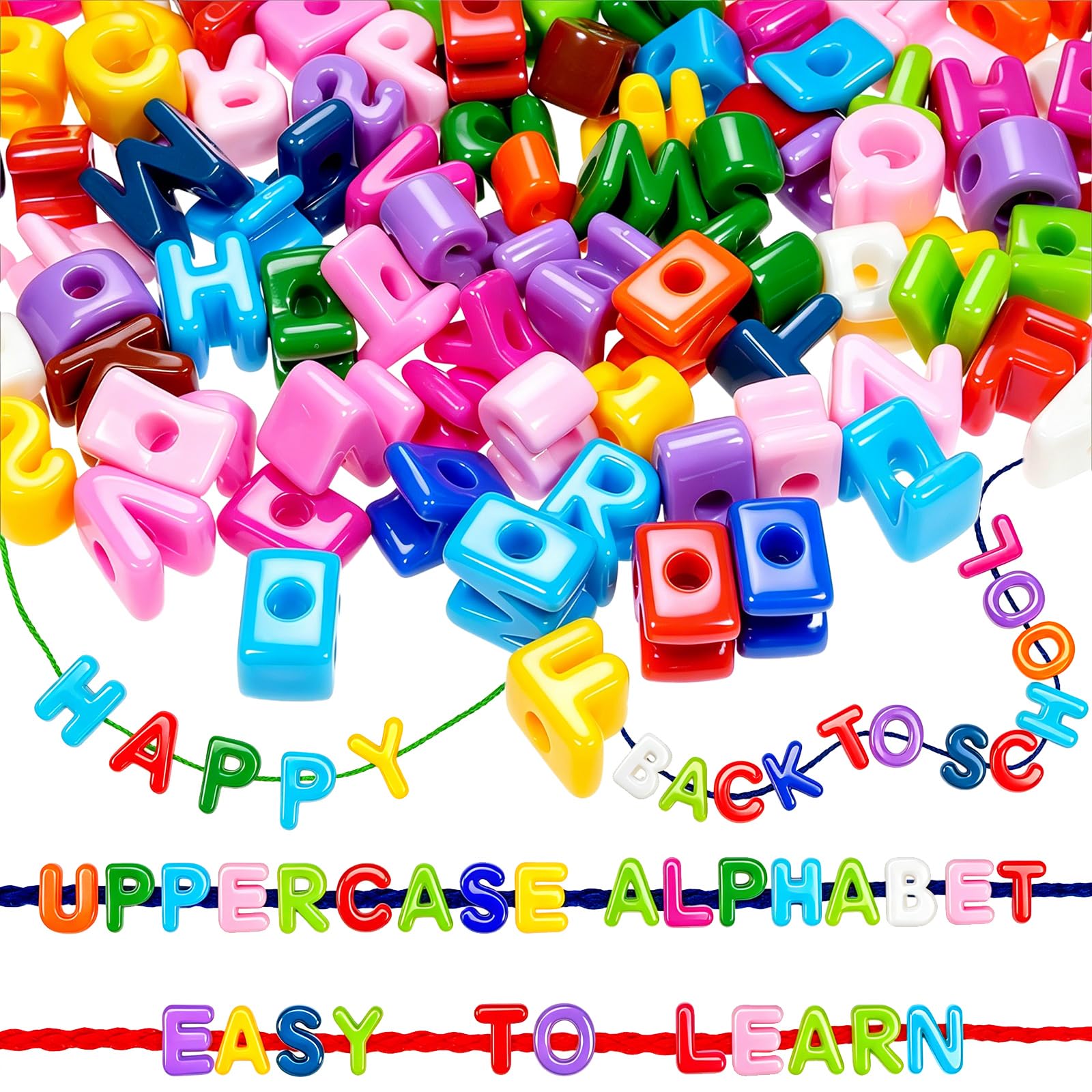 Bbiamsleep 212 Pcs Lacing Letters Beads, Colorful Mixed Uppercase Lacing Alphabet Beads with 12 Laces for Fine Motor Skills Spelling and Training