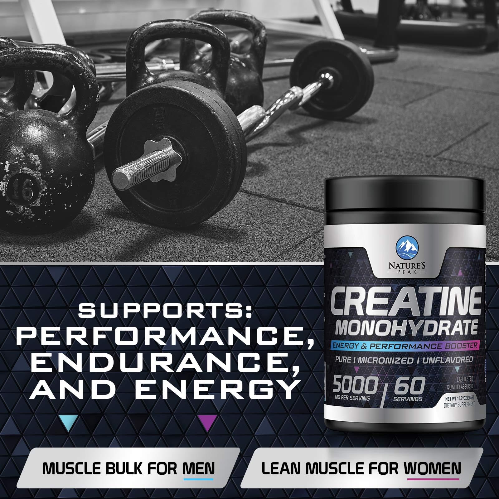 Creatine Monohydrate Powder 5000mg - Pure Micronized Creatine Mono 5G Nutritional Supplement - Pre Workout for Energy & Muscle Support for Men and Women, Unflavored, Bottled in USA - 60 Servings — Amazon image 7
