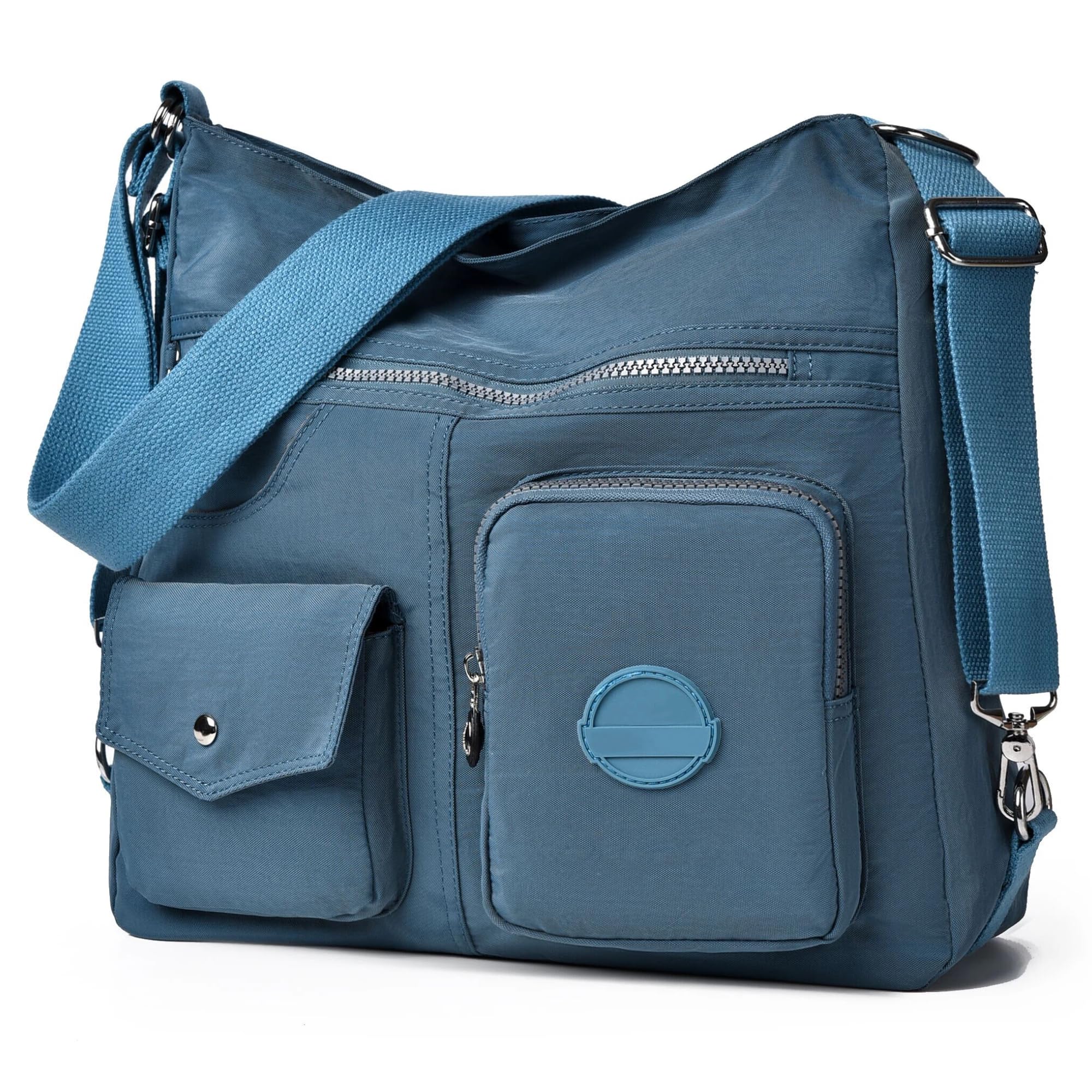 Dora & Liz Multipurpose Hobo Purse for Women with Antitheft RFID, Waterproof Nylon Crossbody Bag Shoulder Handbag, Convertible Backpack, Pale Blue, L