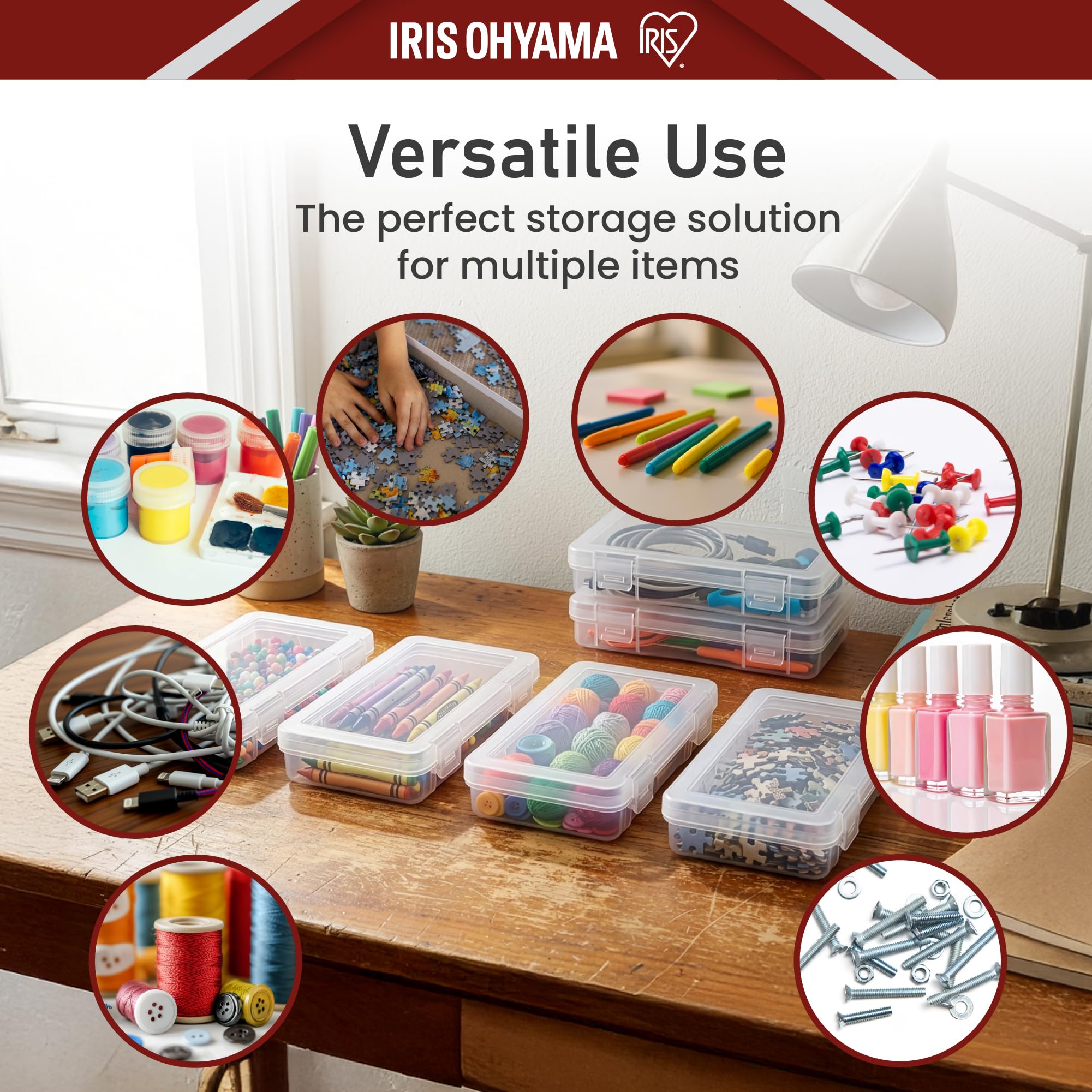 Iris Ohyama, Kleine Aufbewahrungsbox mit Klappdeckel, Plastik, 0.8L, 10er-Set, Transparent, Stapelbar, Schnappverschluss, Für Puzzle, Lego, Stifte, Bastelmaterial, Schrauben, Sans BPA, MCC-M
