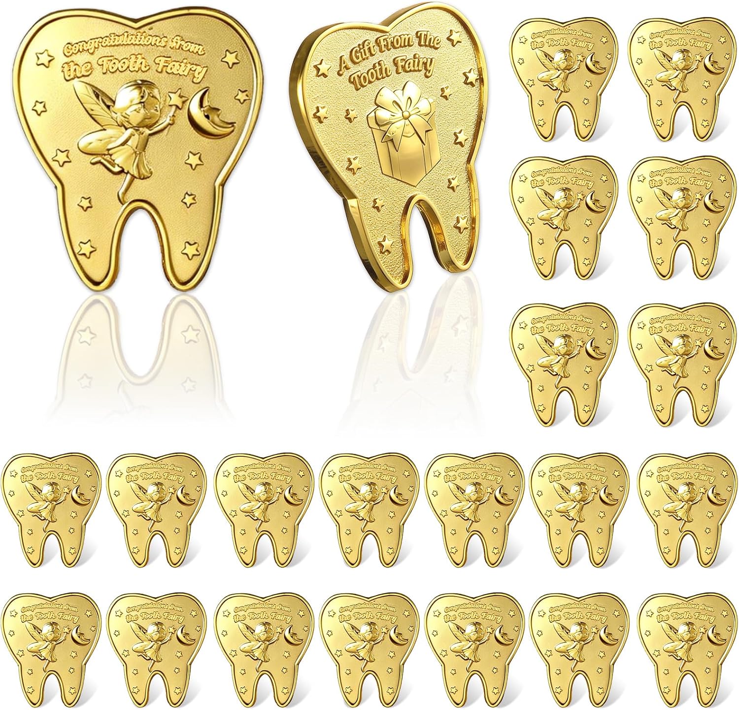 gisgfim 20 PCS Tooth Fairy Gold Coins for Kids Boys Girls Golden Plated Novelty Metal Coins Classic Tooth Fairy Golden Coin with Plastic Case Reward Commemorative Gold Coin Gifts for Lost Teeth Kids