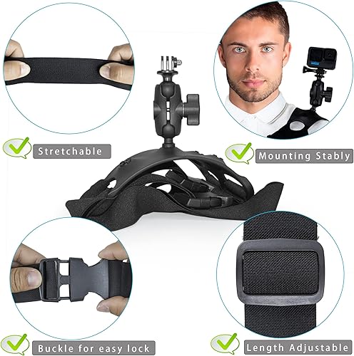 Miniatura 6 de Soporte de correa de hombro para cámara GoPro con cabeza de bola giratoria de 360, rosca de 14 pulgadas, compatible con GoPro Hero, DJI Osmo Action,