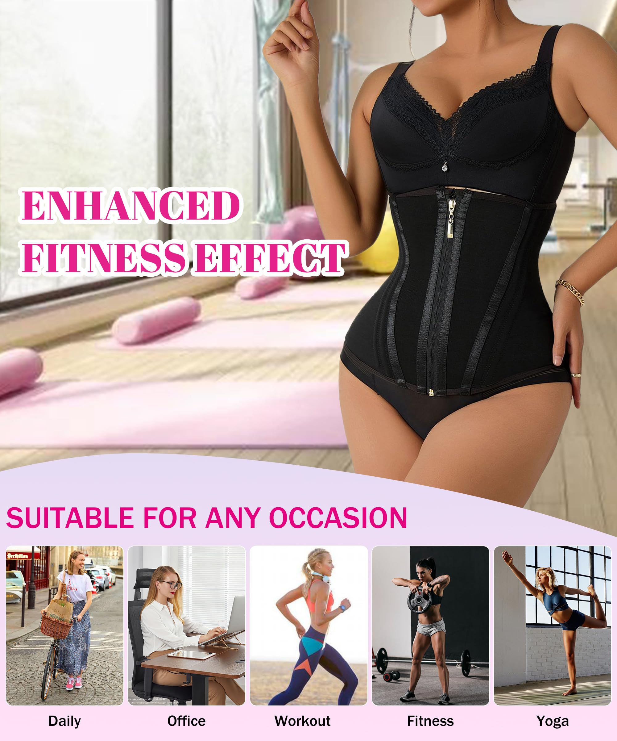 GainKee Faja moldeadora de cintura para mujer, corsé con control de abdomen, malla modal, cincha con gancho y cremallera