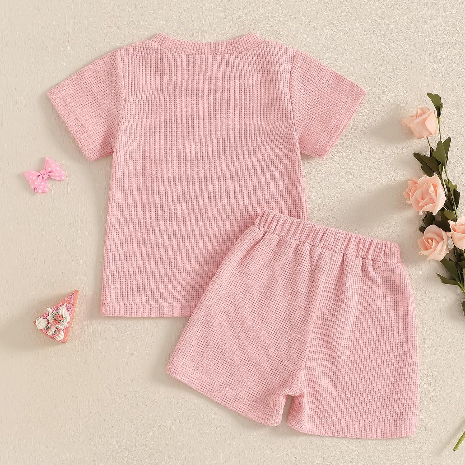 FYBITBO Toddler Baby Girl Birthday Outfit One Two Knit Short Sleeve T-shirt Shorts Summer 1st 2nd Birthday Girl Clothes Set - Image 4