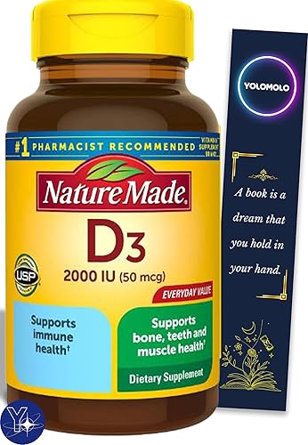 Cápsulas blandas de vitamina D3 de 2000 UI (50 mcg), suplemento dietético hecho por la naturaleza para apoyo a la salud ósea e inmunológica, 260 disponible en Yaxa Venezuela
