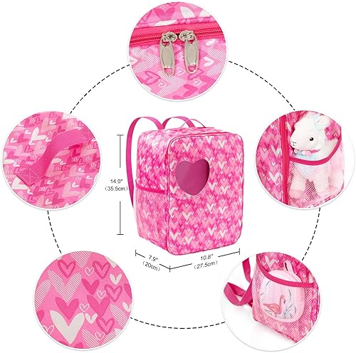 Miniatura 3 de Ecore Fun Bolsa de transporte para muñecas de 18 pulgadas con ropa y accesorios, incluyendo vestido, zapatos de tela blanca, mochila para muñecas,