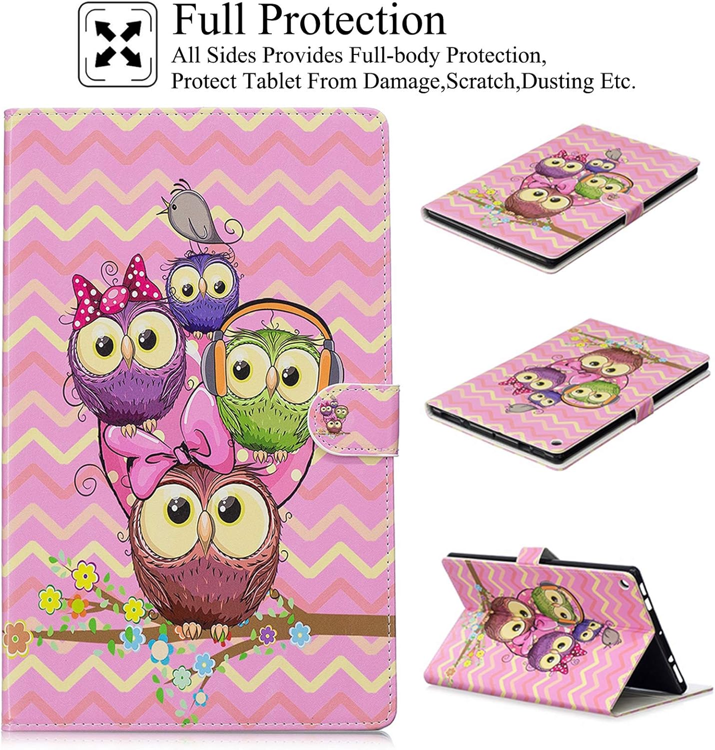Case for Kindle Fire HD 10,PU Leather Card Slot Case with Auto Wake/Sleep Smart Folio Stand Case for Kindle Fire HD 10 Tablet (9th/7th/5th Generation,2019/2017/2015 Release), Pink Owls