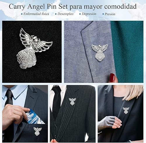 Miniatura 6 de Geosar Juego de 25 pines conmemorativos de ángel, fichas de bolsillo funerarias, guardián, ángel, tarjetas de poema con bolsas de organza, regalos